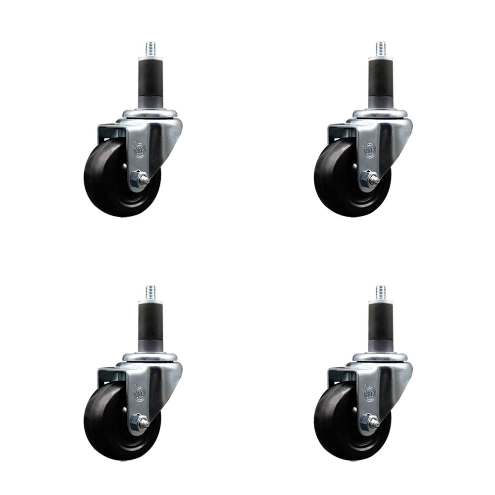 SCC-EX20S314-HRS-114-4 Hard Rubber Swivel Expanding Stem Caster with 3 x 1.25 in. Black Wheels & 1.25 in. Stems - Set of 4