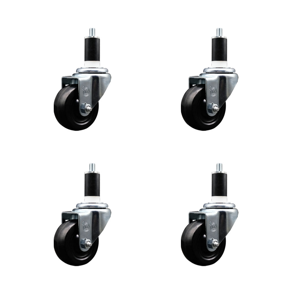 SCC-EX20S314-HRS-138-4 Hard Rubber Swivel Expanding Stem Caster with 3 x 1.25 in. Black Wheels & 1.38 in. Stems - Set of 4