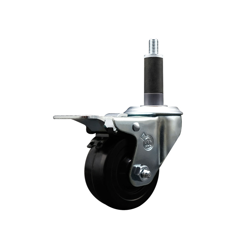 SCC-SSEXTTL20S314-HRS-1 Stainless Steel Hard Rubber Swivel Expanding Stem Caster with 3 x 1.25 in. Black Wheel & 1 in. Stem & Total Locking Brake