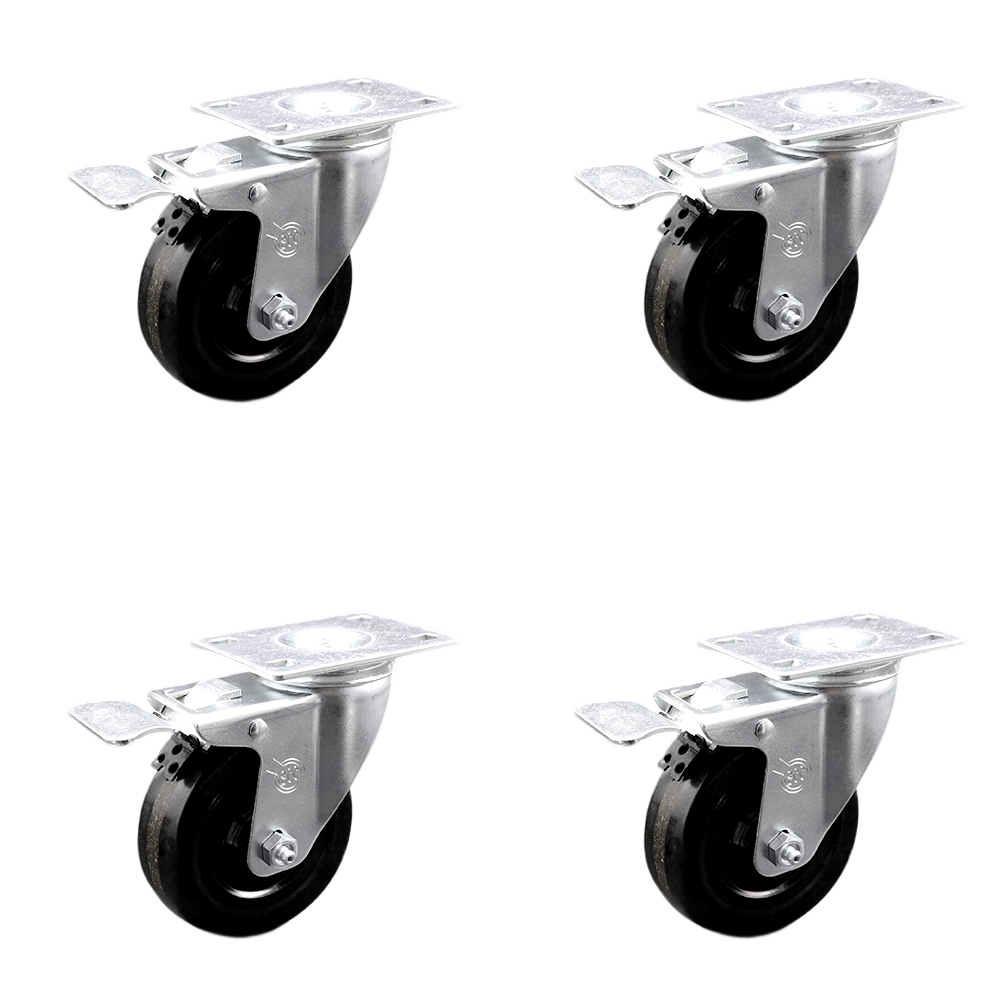 SCC-TTL20S414-PHS-4 Phenolic Swivel Top Plate Caster with 4 in. Black Wheels - Set of 4