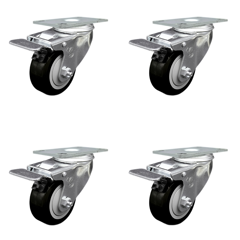 SCC-TTL20S3514-PPUB-BLK-4 Polyurethane Swivel Top Plate Caster with 3.5 in. Black Wheels - Set of 4