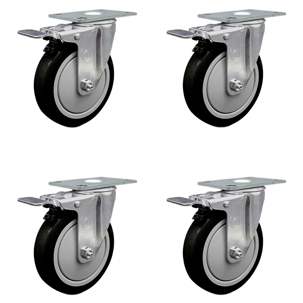 SCC-TTL20S514-PPUB-BLK-4 Polyurethane Swivel Top Plate Caster with 5 in. Black Wheels - Set of 4