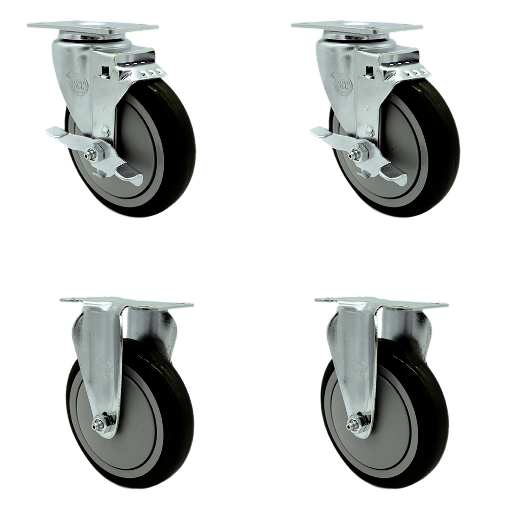 SCC-20S514-PPUB-BLK-TLB-2-R514-2 Polyurethane Swivel Top Plate Caster with 5 in. Black Wheels - Set of 4