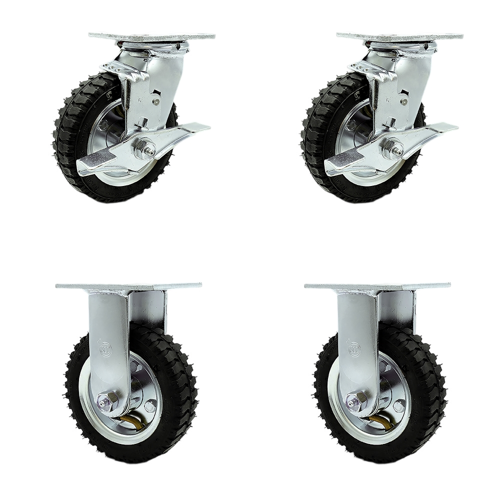 SCC-100S150-PNB-TLB-BSL-2-R-2 6 in. Swivel Pneumatic Rubber Wheel Casters, Black - Set of 4
