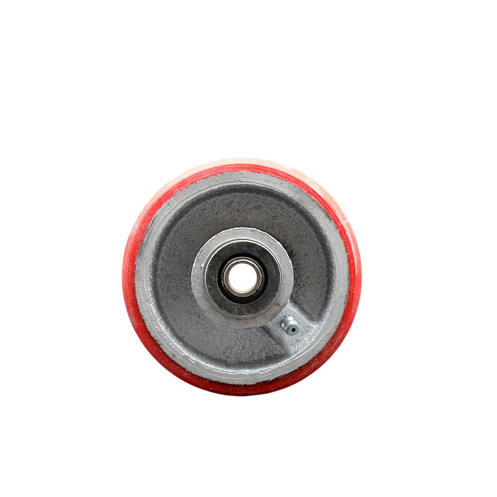 SCC-PUR420-RS 4 x 2 in. Red Polyurethane on Silver Semi Steel Cast Iron Wheel Only with Roller Bearing 0.5 in. Bore