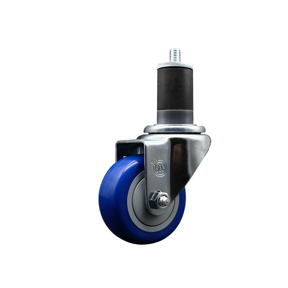 SCC-SSEX20S314-PPUB-BLUE-158 Stainless Steel Polyurethane Expanding Stem Swivel Caster with 3 in. Blue Wheel & 1.63 in. Stem