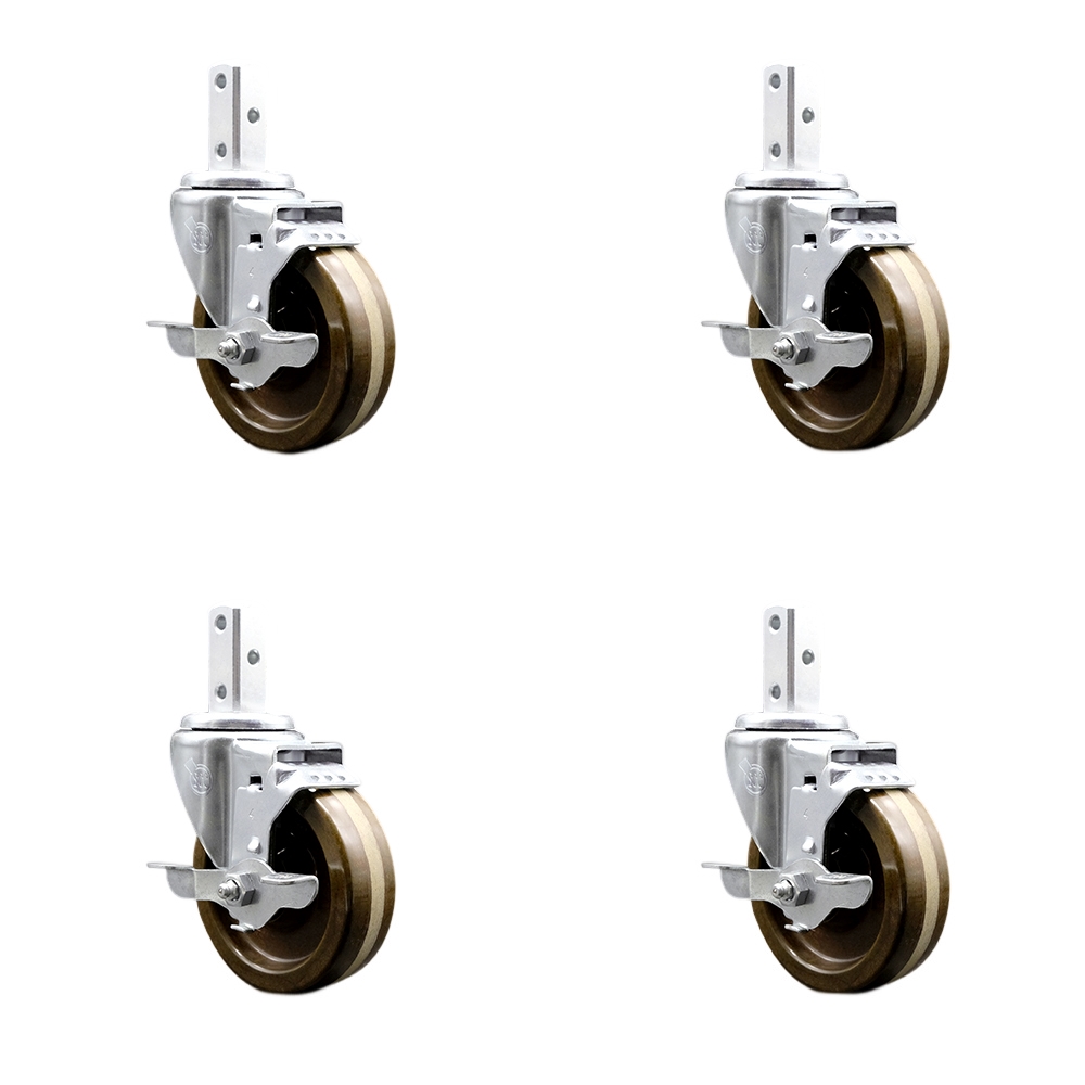 Swivel Square Stem Caster with 4 x 1.25 in. Brown High Temperature Phenolic Wheel, 0.87 x 2 in. Square Stem - Set of 4