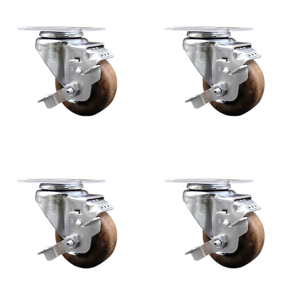 SCC-20S314-GFNSHT-TLB-4 High Temperature Glass Filled Nylon Swivel Top Plate Caster with 3 in. Brown Wheels - Set of 4