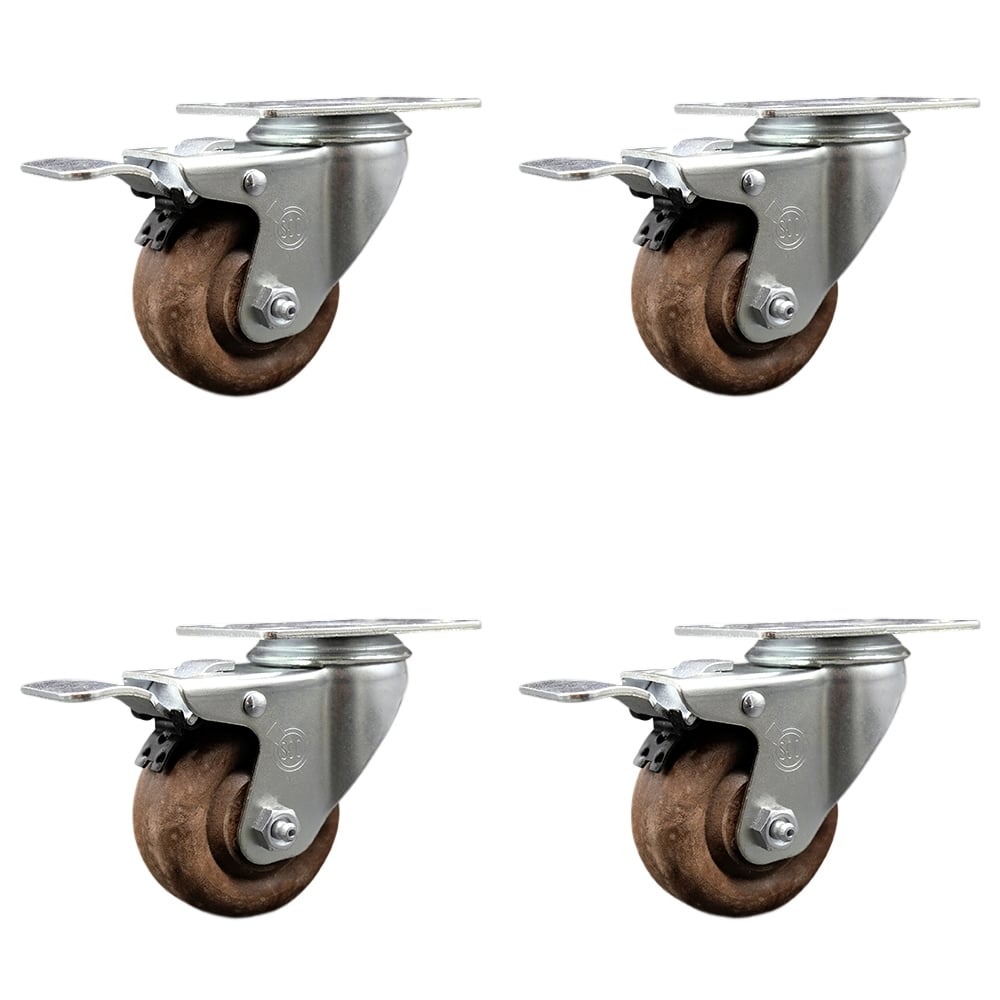 SCC-TTL20S314-GFNSHT-4 High Temperature Glass Filled Nylon Swivel Top Plate Caster with 3 in. Brown Wheels - Set of 4