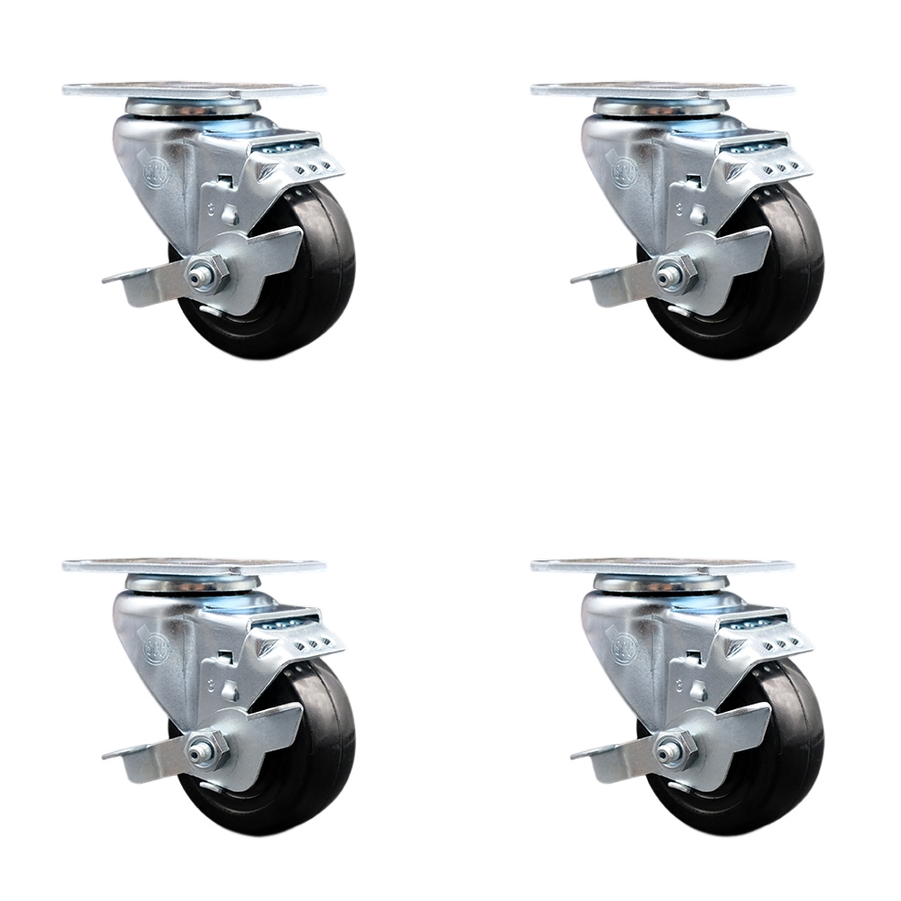 Hard Rubber Swivel Casters - Black - Set of 4 - 1140 lbs Capacity