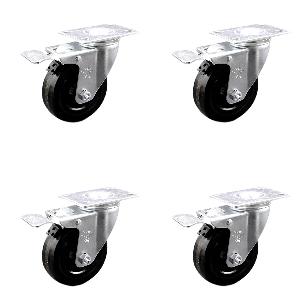 SCC-TTL20S414-PHR-4 Phenolic Swivel Top Plate Caster with Roller Bearings 4 in. Black Wheels - Set of 4