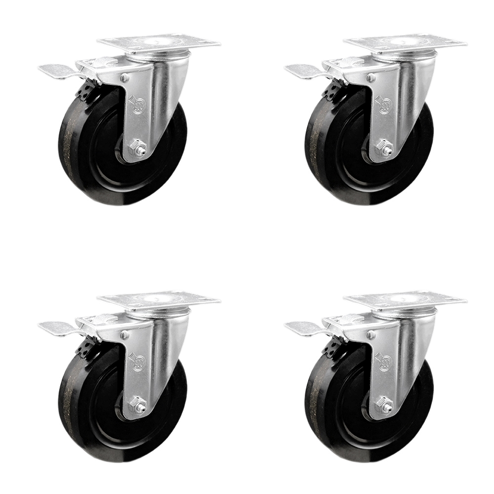 SCC-TTL20S514-PHR-4 Phenolic Swivel Top Plate Caster with Roller Bearings 5 in. Black Wheels - Set of 4