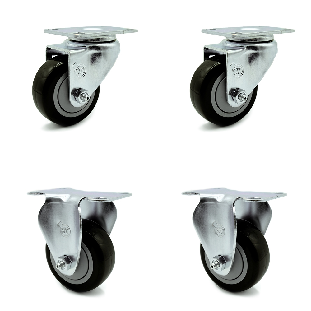 SCC-20S314-PPUB-BLK-2-R314-2 Polyurethane Swivel Top Plate Caster with 3 in. Black Wheels - Set of 4