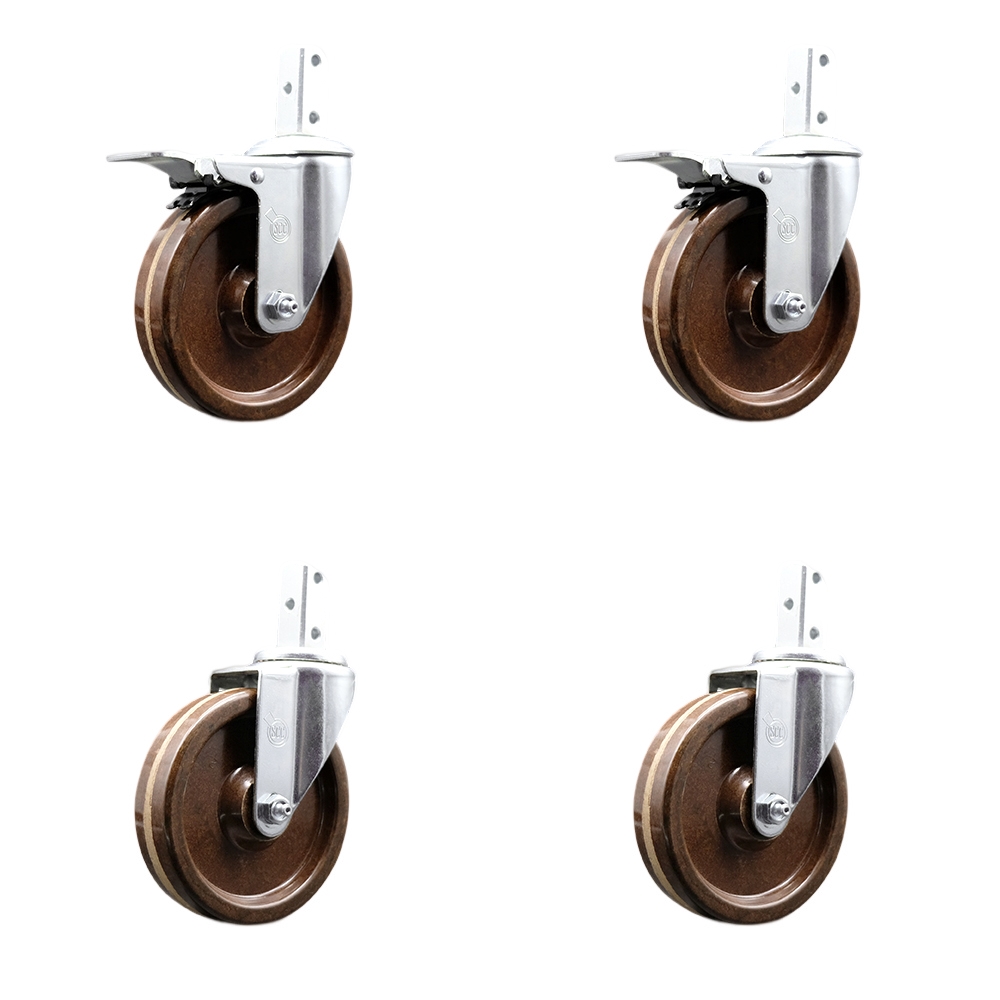 Swivel Square Stem Caster with 5 x 1.25 in. Brown High Temperature Phenolic Wheel, 0.87 x 2 in. Square Stem - Set of 4
