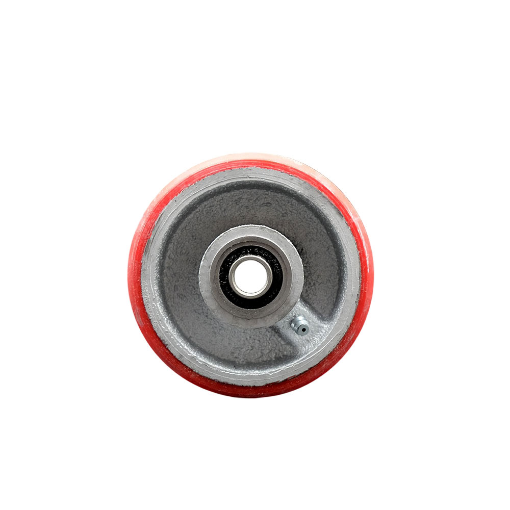 SCC-PUB420-RS 4 x 2 in. Red Polyurethane on Silver Semi Steel Cast Iron Wheel Only with Precision Ball Bearing 0.5 in. Bore