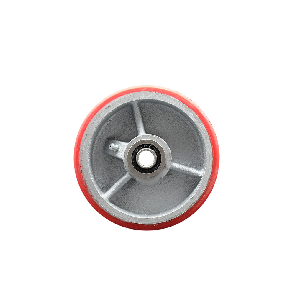 SCC-PUB520-RS 5 x 2 in. Red Polyurethane on Silver Semi Steel Cast Iron Wheel Only with Precision Ball Bearing 0.5 in. Bore