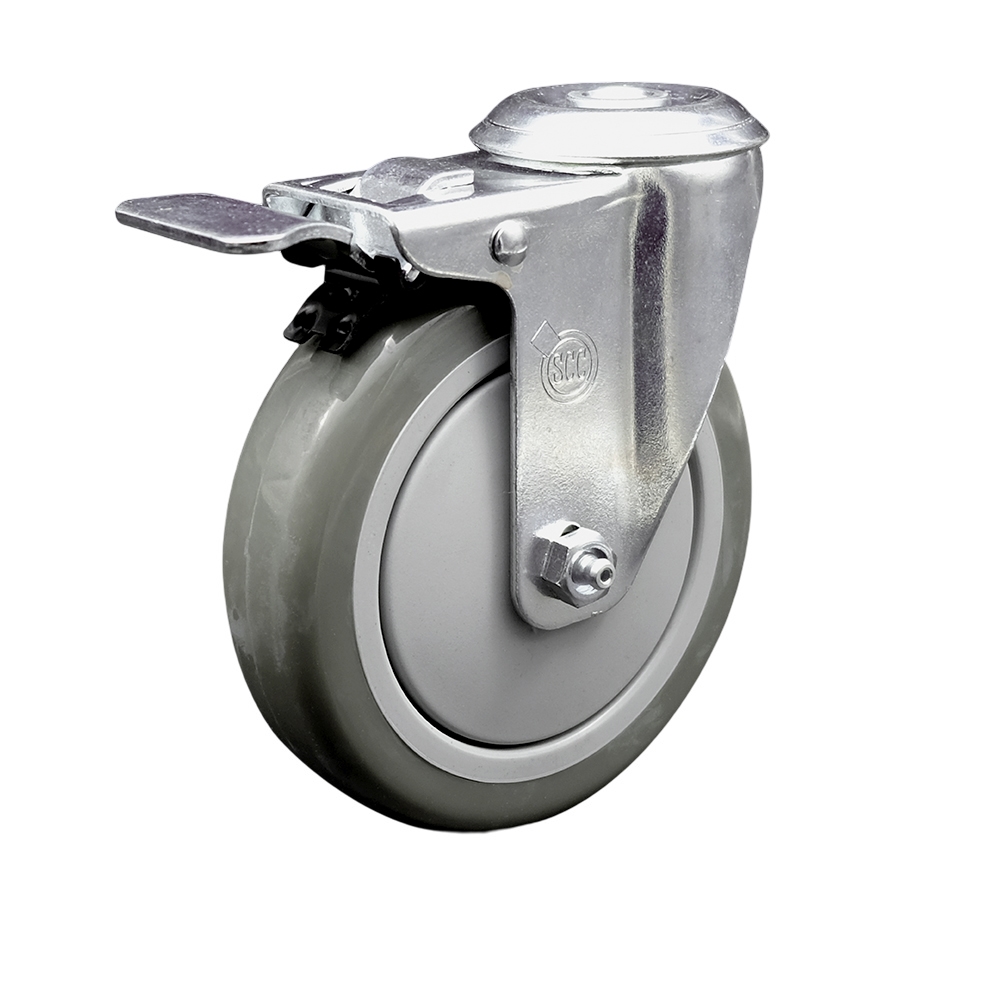 SCC-BHTTL20S514-PPUB Polyurethane Swivel Bolt Hole Caster with 5 x 1.25 in. Gray Wheel & Total Locking Brake
