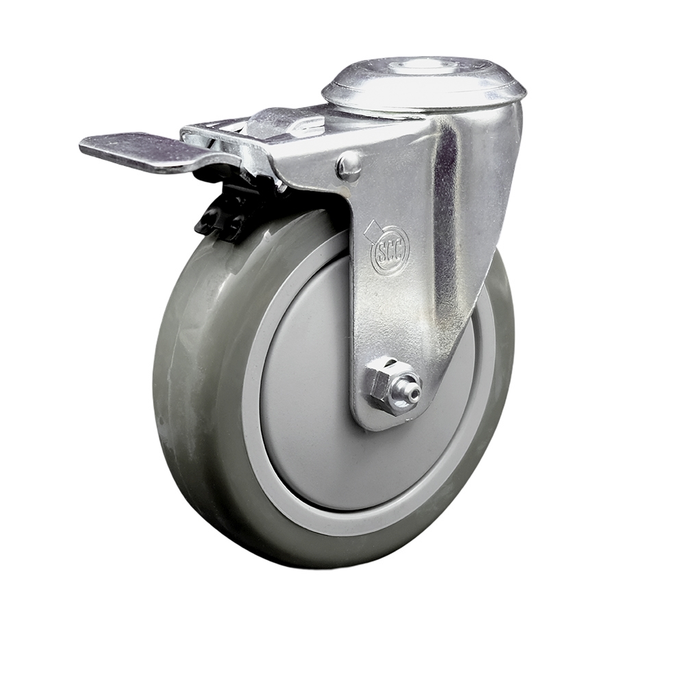 SCC-SSBHTTL20S514-PPUB Stainless Steel Polyurethane Swivel Bolt Hole Caster with 5 x 1.25 in. Gray Wheel & Total Locking Brake