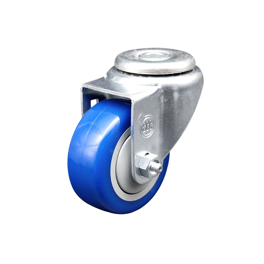 SCC-SSBH20S314-PPUB-BLUE Stainless Steel Polyurethane Swivel Bolt Hole Caster with 3 x 1.25 in. Blue Wheel