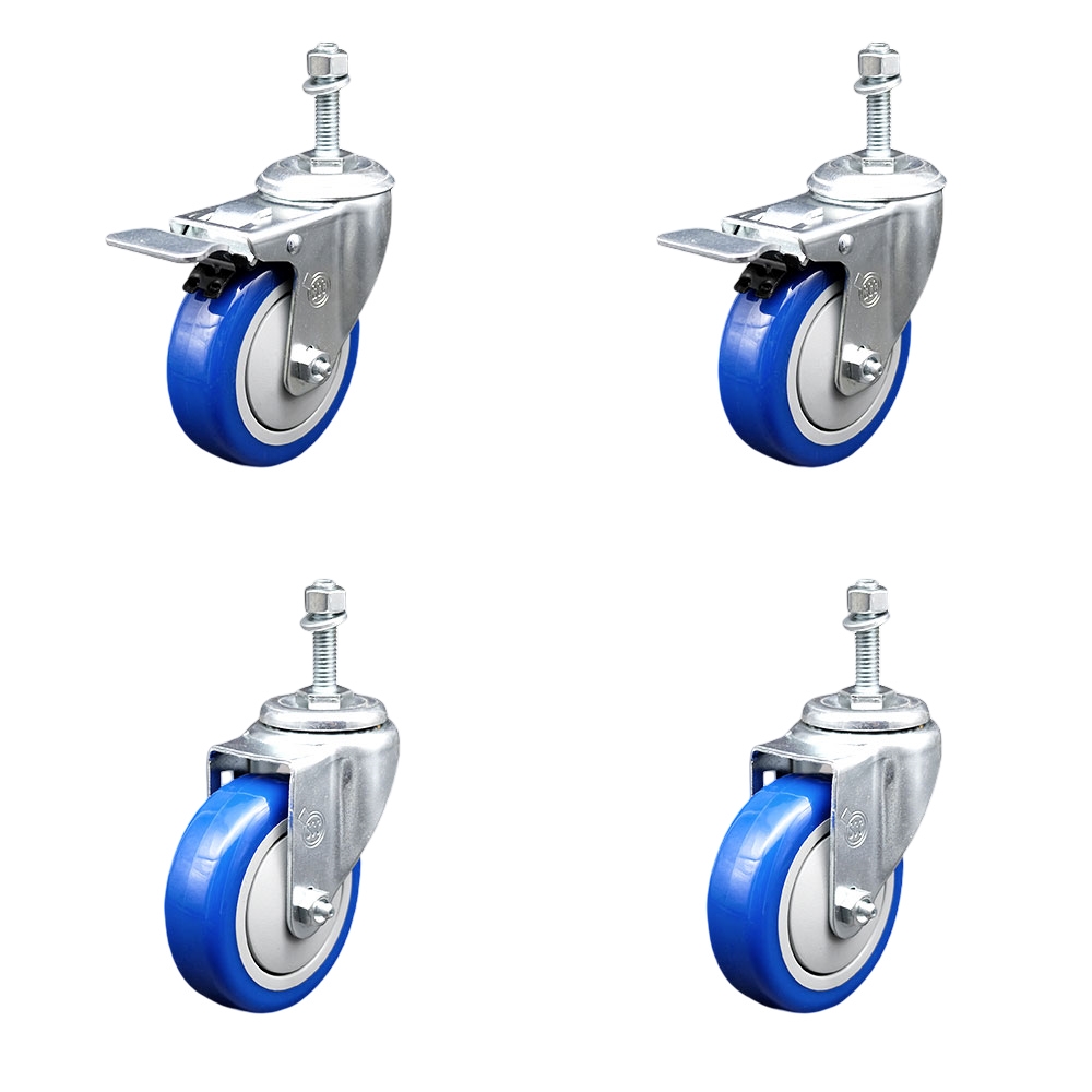 SCC-TSTTL20S414-PPUB-BLUE-M1015-2-S-2 Polyurethane Swivel Threaded Stem Caster with 4 x 1.25 in. Blue Wheels & 10 mm Stems - Set of 4