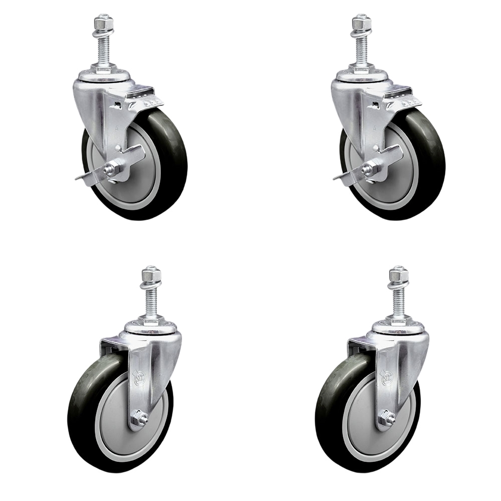 SCC-TS20S514-PPUB-BLUE-TLB-M1015-2-S-2 Polyurethane Swivel Threaded Stem Caster with 5 x 1.25 in. Blue Wheels & 10 mm Stems - Set of 4
