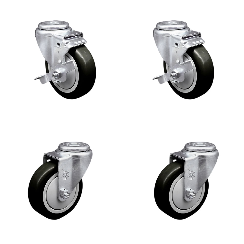 SCC-BH20S414-PPUB-BLK-TLB-2-S-2 Polyurethane Swivel Bolt Hole Caster with 4 x 1.25 in. Black Wheels - Set of 4