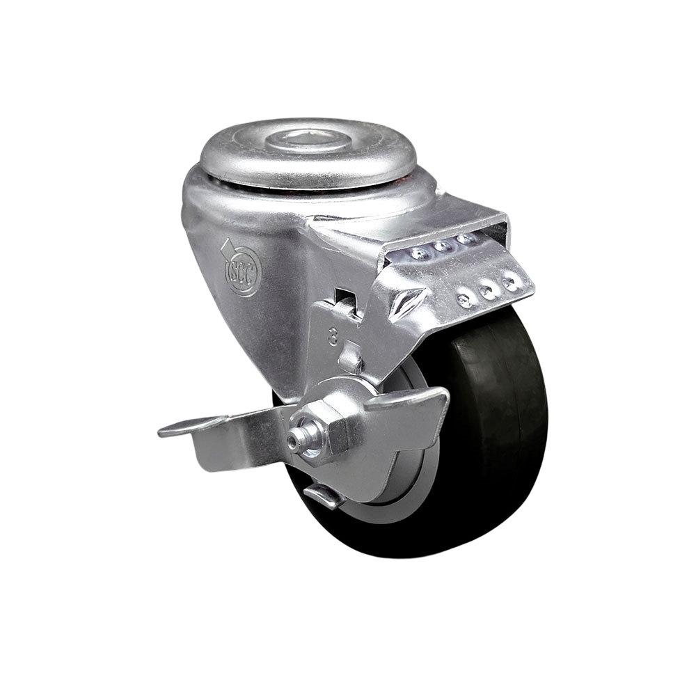 SCC-SSBH20S314-PPUB-BLK-TLB Stainless Steel Polyurethane Swivel Bolt Hole Caster with 3 x 1.25 in. Black Wheel & Top Locking Brake