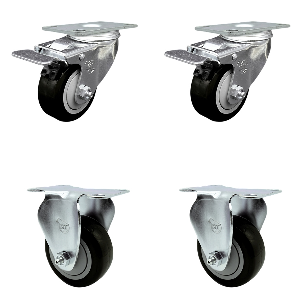 SCC-TTL20S3514-PPUB-BLK-2-R-2 Polyurethane Swivel Top Plate Caster with 3.5 in. Black Wheels - Set of 4