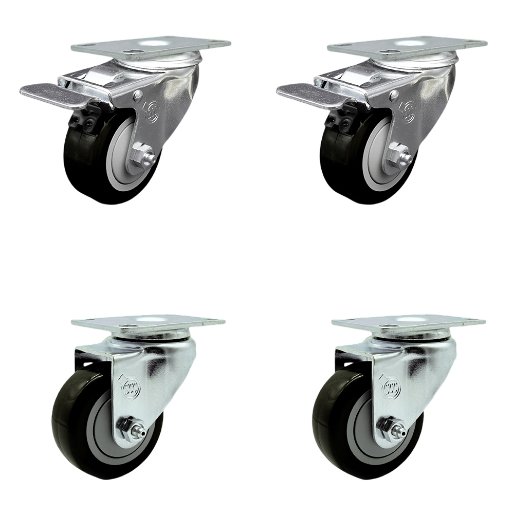 SCC-TTL20S3514-PPUB-BLK-2-S-2 Polyurethane Swivel Top Plate Caster with 3.5 in. Black Wheels - Set of 4