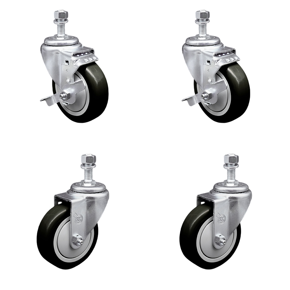 SCC-TS20S414-PPUB-BLK-TLB-121315-2-S-2 Polyurethane Swivel Threaded Stem Caster with 4 x 1.25 in. Black Wheels & 0.5 in. Stems - Set of 4
