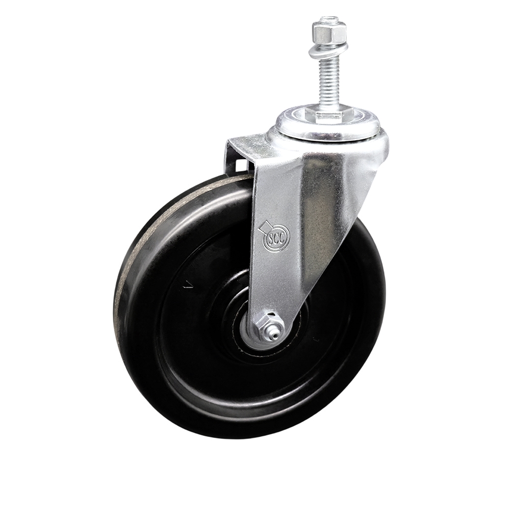 SCC-TS20S615-PHR-M1015 Phenolic Swivel Threaded Stem Caster with Roller Bearing 6 x 1.5 in. Black Wheel & 10 mm Stem