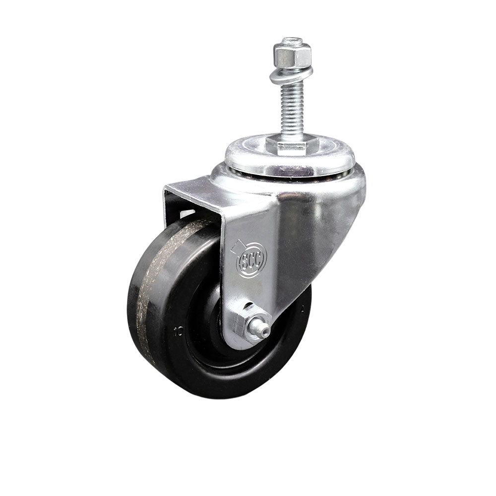 SCC-SSTS20S314-PHS-381615 Stainless Steel Phenolic Swivel Threaded Stem Caster with 3 x 1.25 in. Black Wheel & 0.38 in. Stem