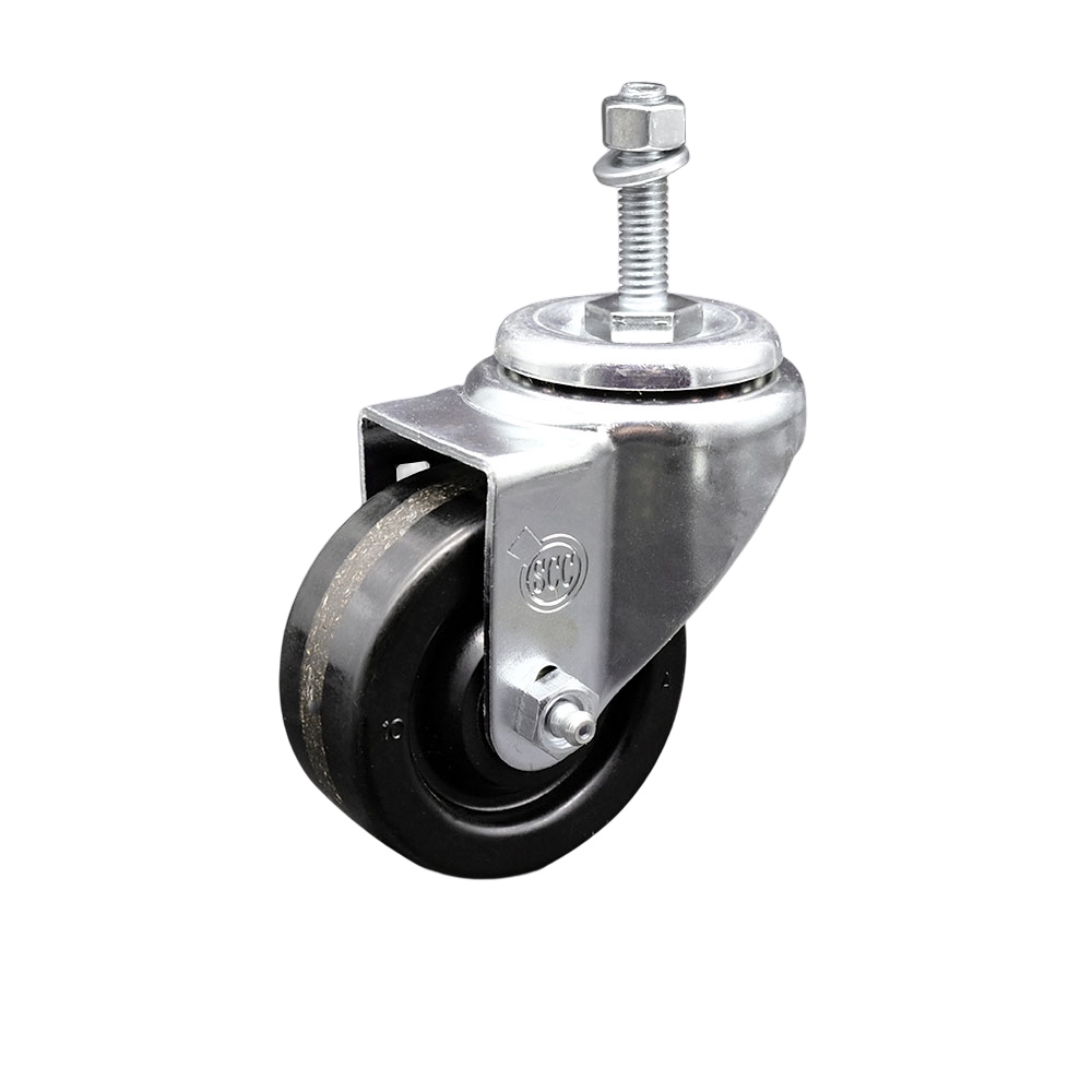 SCC-SSTS20S3514-PHS-381615 Stainless Steel Phenolic Swivel Threaded Stem Caster with 3.5 x 1.25 in. Black Wheel & 0.38 in. Stem