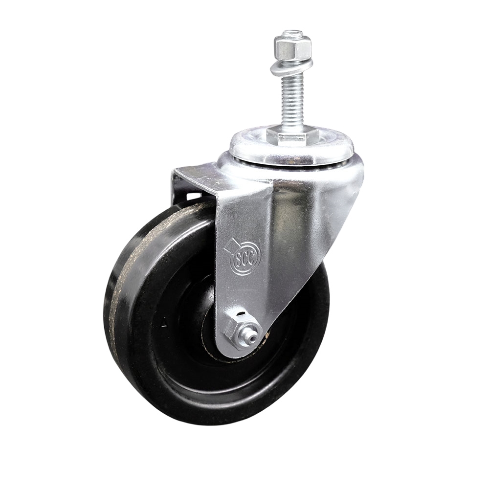 SCC-SSTS20S414-PHS-381615 Stainless Steel Phenolic Swivel Threaded Stem Caster with 4 x 1.25 in. Black Wheel & 0.38 in. Stem