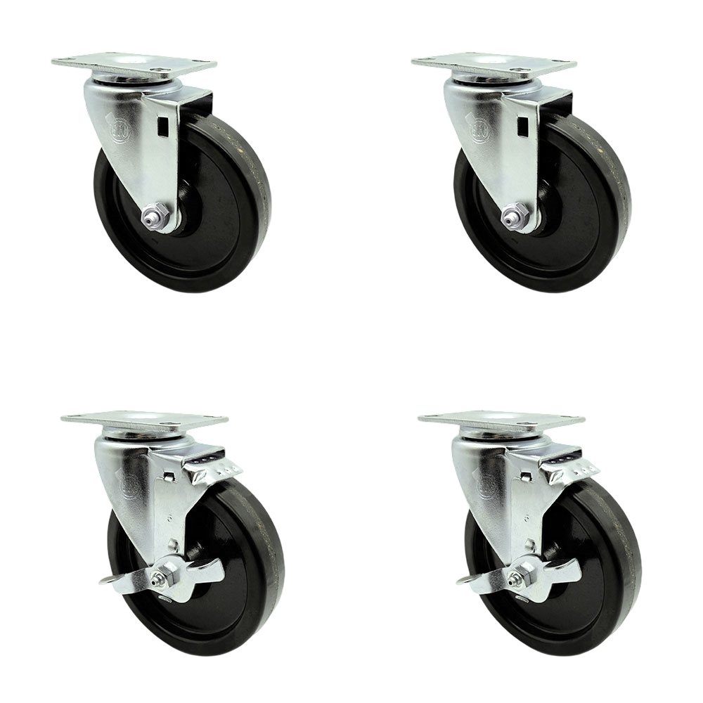 SCC-20S514-PHS-2-TLB-2 Phenolic Swivel Top Plate Caster with 5 in. Black Wheels - Set of 4