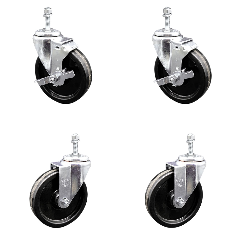 SCC-TS20S514-PHS-381615-2-TLB-2 Phenolic Swivel Threaded Stem Caster with 5 x 1.25 in. Black Wheels & 0.38 in. Stems - Set of 4