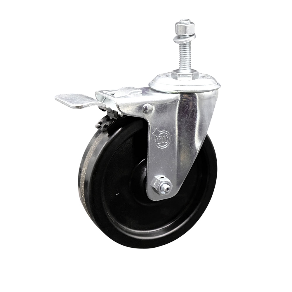 SCC-SSTSTTL20S514-PHS-381615 Stainless Steel Phenolic Swivel Threaded Stem Caster with 5 x 1.25 in. Black Wheel & 0.38 in. Stem & Total Locking Brake