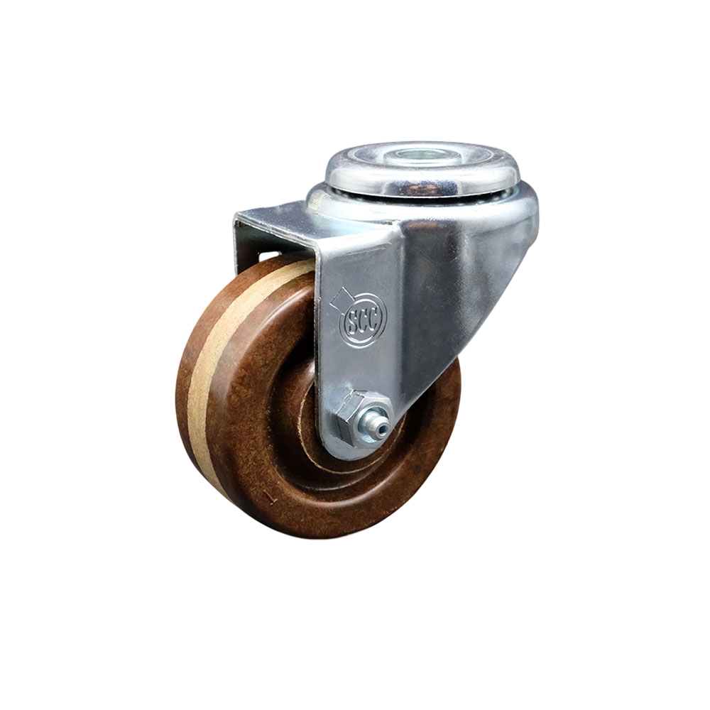 SCC-BH20S314-PHRHT High Temperature Phenolic Swivel Bolt Hole Caster with Roller Bearing 3 x 1.25 in. Brown Wheel