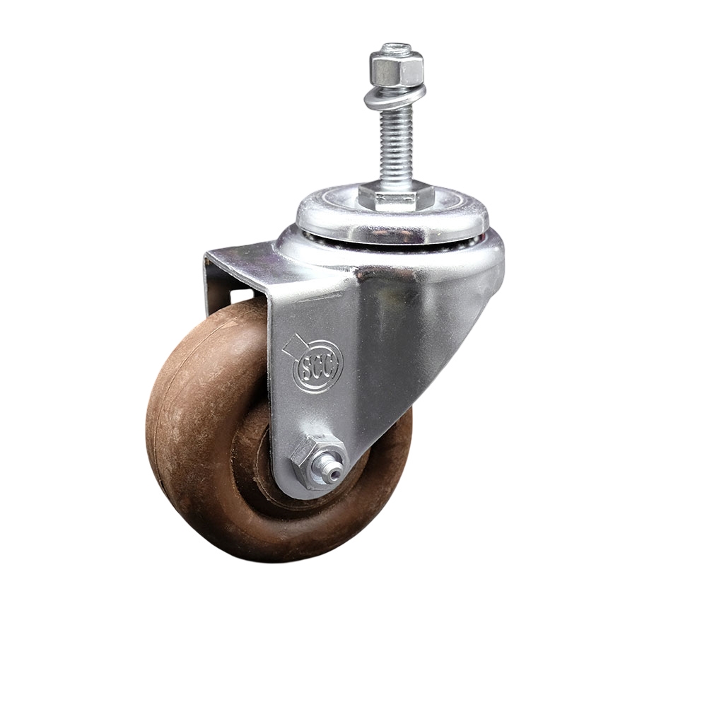 Stainless Steel High Temperature Glass Filled Nylon Swivel Threaded Stem Caster with 3 x 1.25 in. Brown Wheel & 10 mm Stem