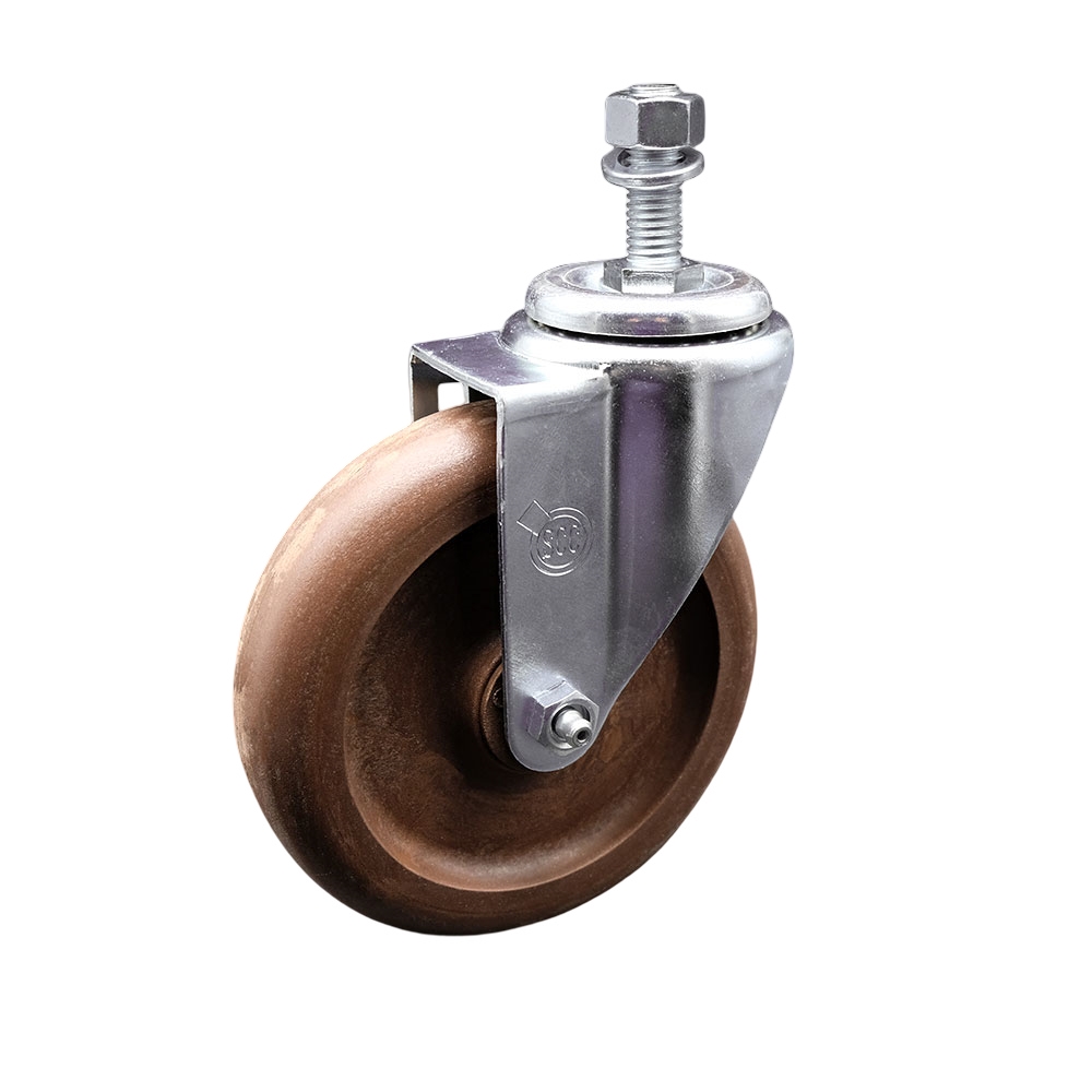 Stainless Steel High Temperature Glass Filled Nylon Swivel Threaded Stem Caster with 5 x 1.25 in. Brown Wheel & 12 mm Stem