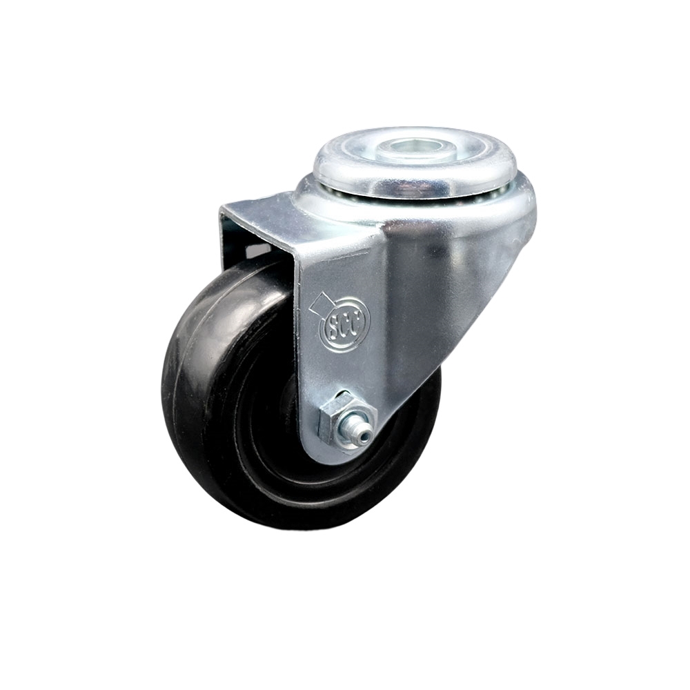 SCC-SSBH20S314-HRS Stainless Steel Hard Rubber Swivel Bolt Hole Caster with 3 x 1.25 in. Black Wheel