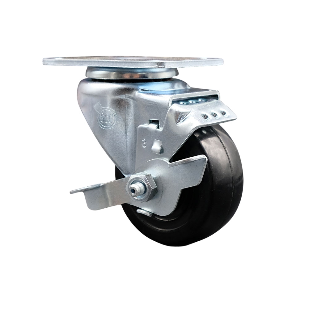 Hard Rubber Swivel Caster - Black - 3 in. - Top Locking Brake