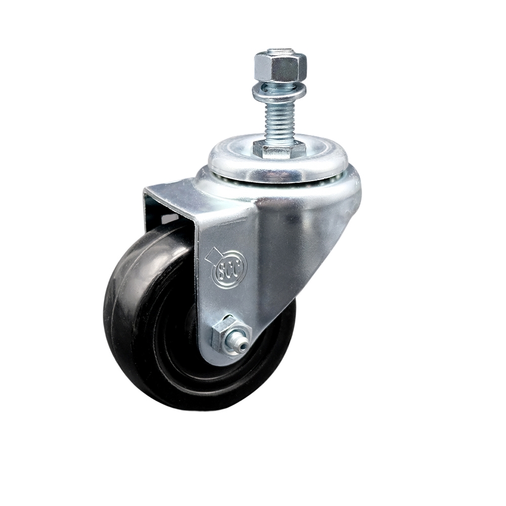 SCC-TS20S314-HRS-121315 Hard Rubber Swivel Threaded Stem Caster with 3 x 1.25 in. Black Wheel & 0.5 in. Stem