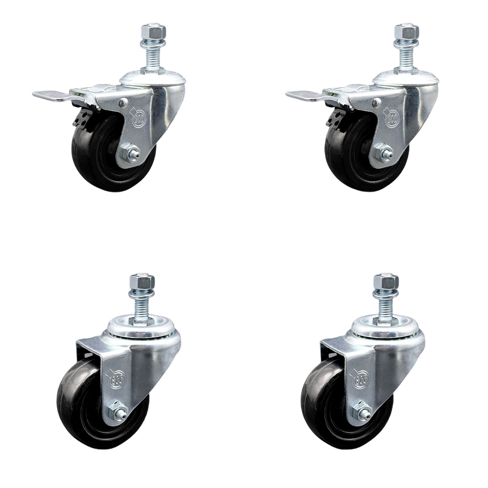 SCC-TSTTL20S314-HRS-121315-2-S-2 Hard Rubber Swivel Threaded Stem Caster with 3 x 1.25 in. Black Wheels & 0.5 in. Stems - Set of 4