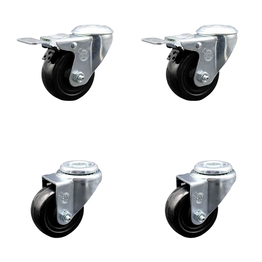 SCC-BHTTL20S3514-HRS-2-S-2 Hard Rubber Swivel Bolt Hole Caster with 3.5 x 1.25 in. Black Wheels - Set of 4