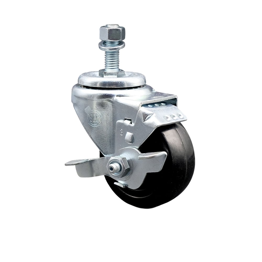 SCC-TS20S3514-HRS-TLB-121315 Hard Rubber Swivel Threaded Stem Caster with 3.5 x 1.25 in. Black Wheel & 0.5 in. Stem & Top Locking Brake