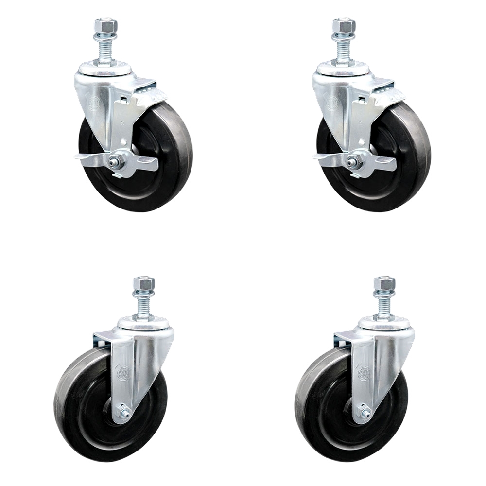 SCC-TS20S514-HRS-121315-2-TLB-2 Hard Rubber Swivel Threaded Stem Caster with 5 x 1.25 in. Black Wheels & 0.5 in. Stems - Set of 4
