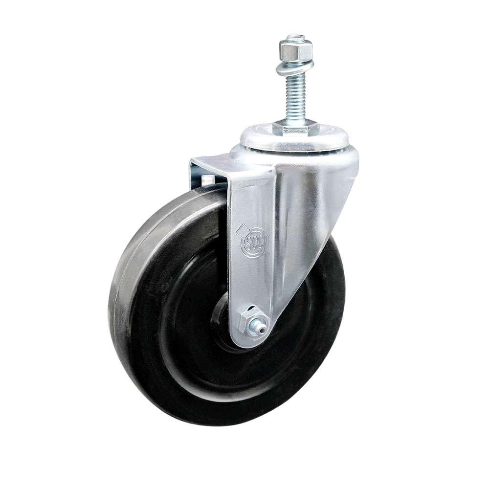 SCC-TS20S514-HRS-M1015 Hard Rubber Swivel Threaded Stem Caster with 5 x 1.25 in. Black Wheel & 10 mm Stem
