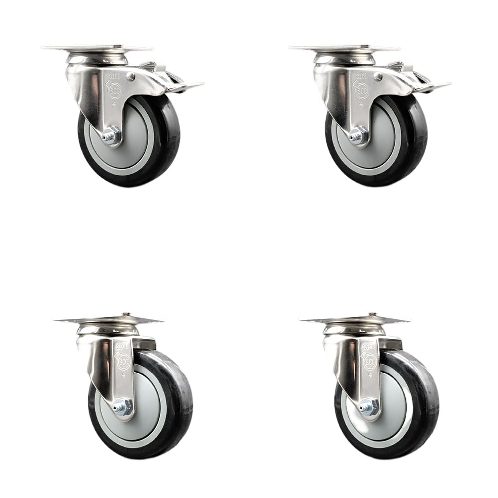 SCC-SS316TTL20S414-PPUB-BLK-2-S-2 Polyurethane Swivel Top Plate Caster with 4 in. 316 Stainless Steel Black Wheels - Set of 4