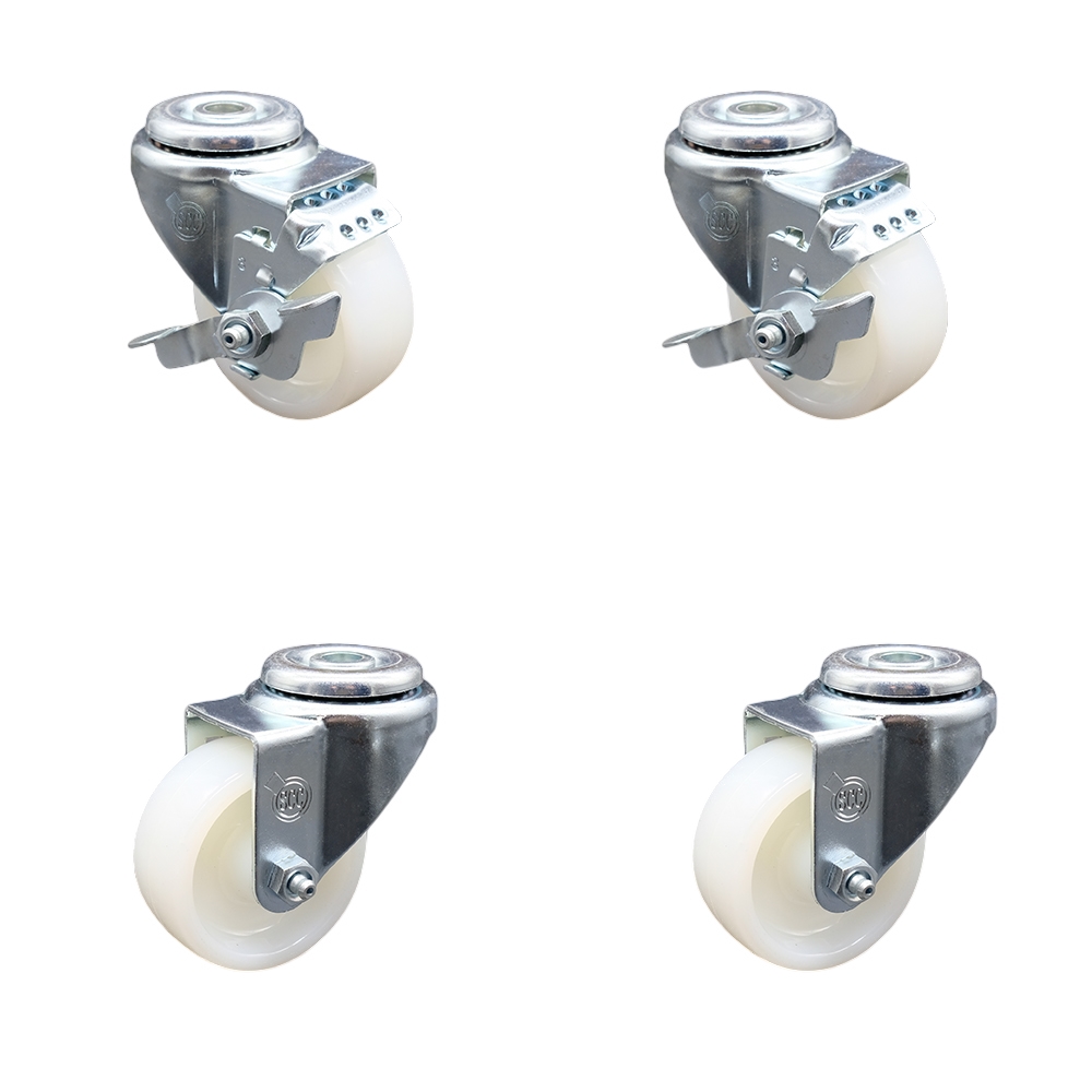 SCC-BH20S314-NYS-2-TLB-2 Nylon Swivel Bolt Hole Caster with 3 x 1.25 in. White Wheels - Set of 4